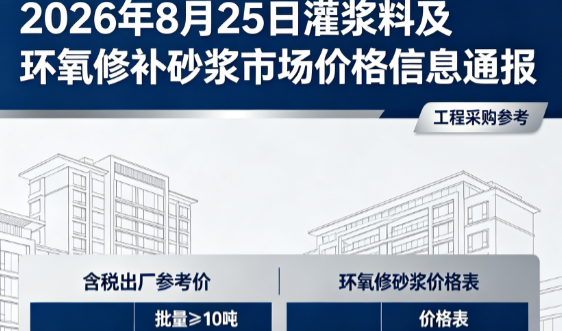 金波乡2026年8月25日灌浆料及环氧修补砂浆市场价格信息通报